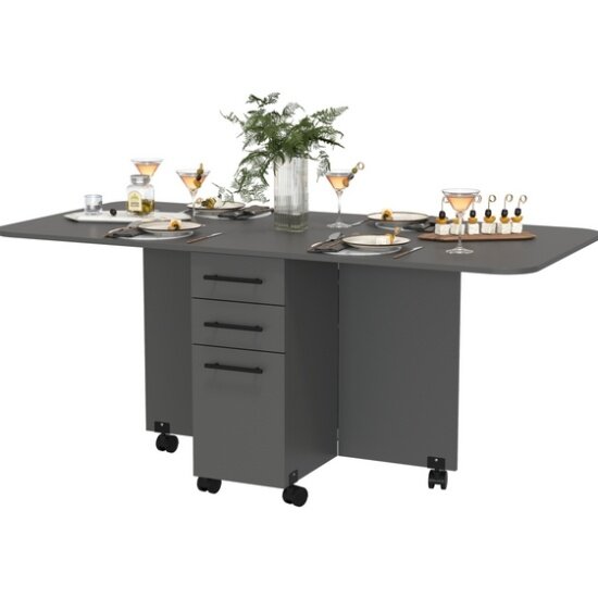 Стол-книжка Гранд Кволити с ящиками 1-6702граф, цвет графит, ШхГхВ 38х80х74 см. сложенный, разложенный два размера: 103/167х80х74 см.