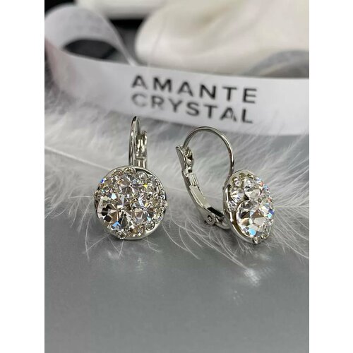фото Серьги amante crystal, кристаллы swarovski, размер 24 мм, серый, белый