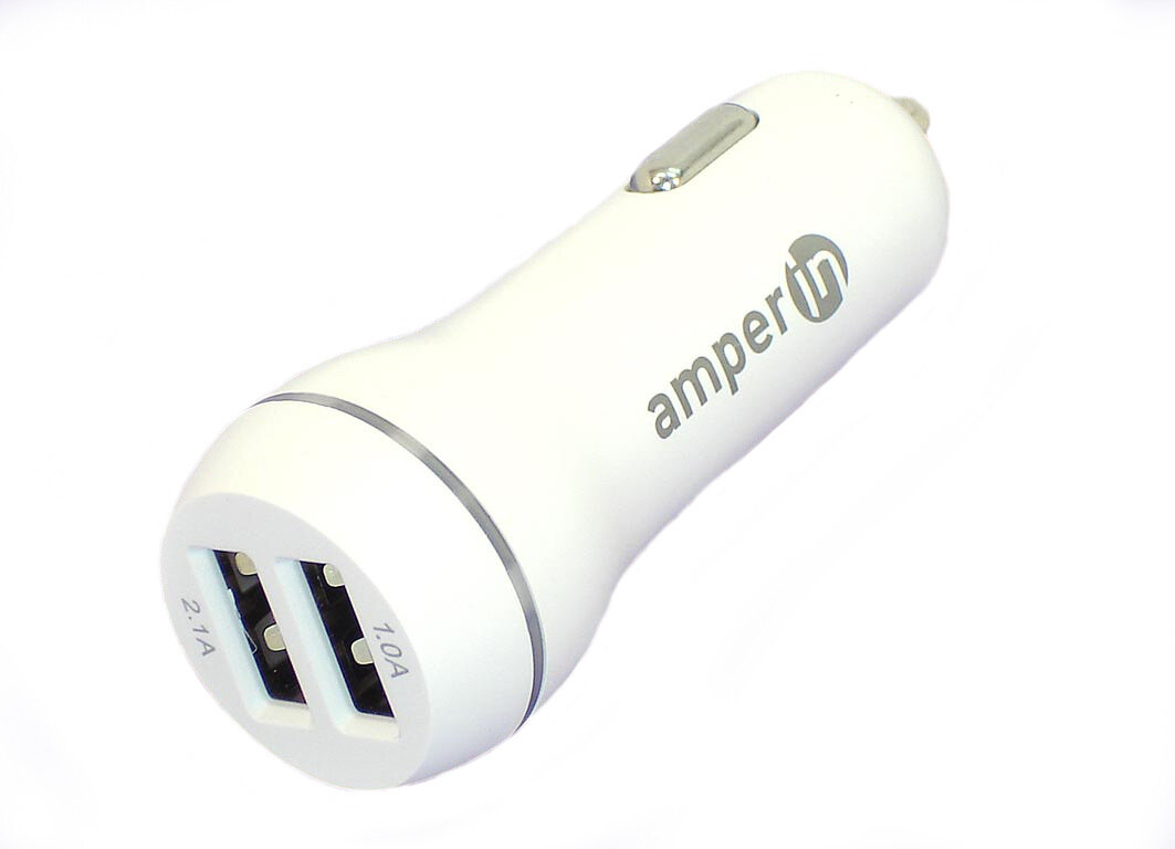 Автомобильное зарядное устройство AMPERIN CCW2USB USB 1 DC 5V/2.1A USB 2 5V/1A Белый