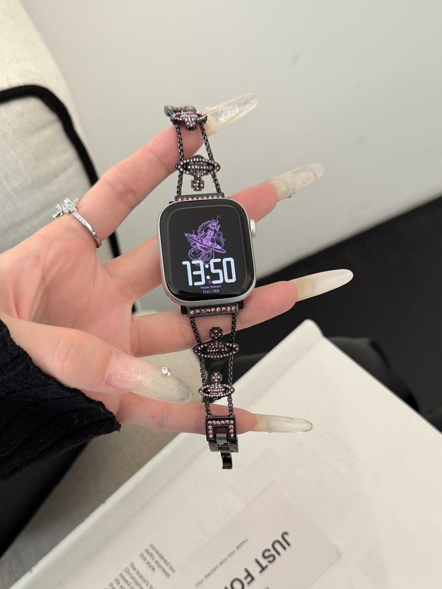 Металлический Ремешок Для Часов С Ромбовидным Узором Saturn, Подходит Для Apple Watch 10-42мм, IWatch 41мм 40мм 38мм
