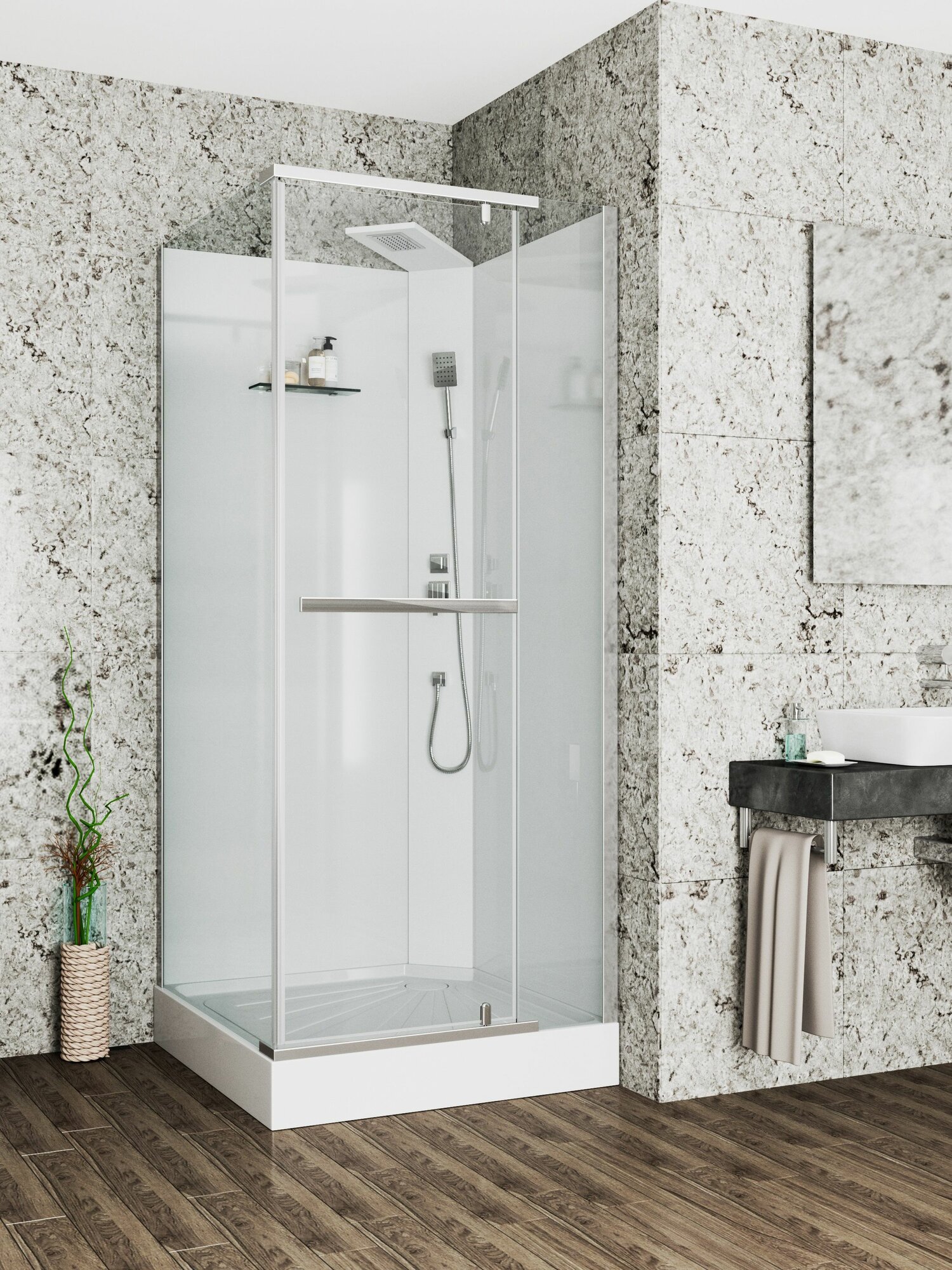 Душевая кабина Ceruttispa MiMi 90T (90x90x215-225), с низким поддоном, профиль хром, стекло прозрачное