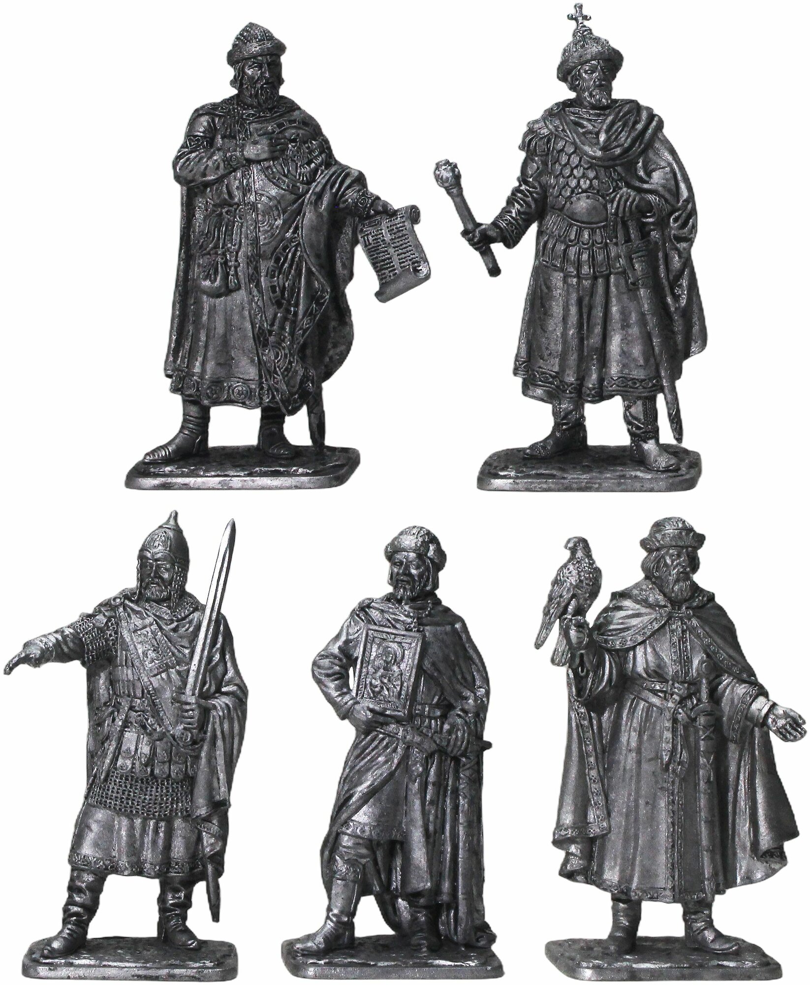 "Русские средневековые воины" №10ЕК (5 н/к) в картонной коробке набор оловянных солдатиков некрашеных