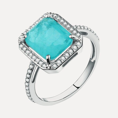 Изображение товара Кольцо, серебро, 925 проба, родирование, фианит, горный хрусталь