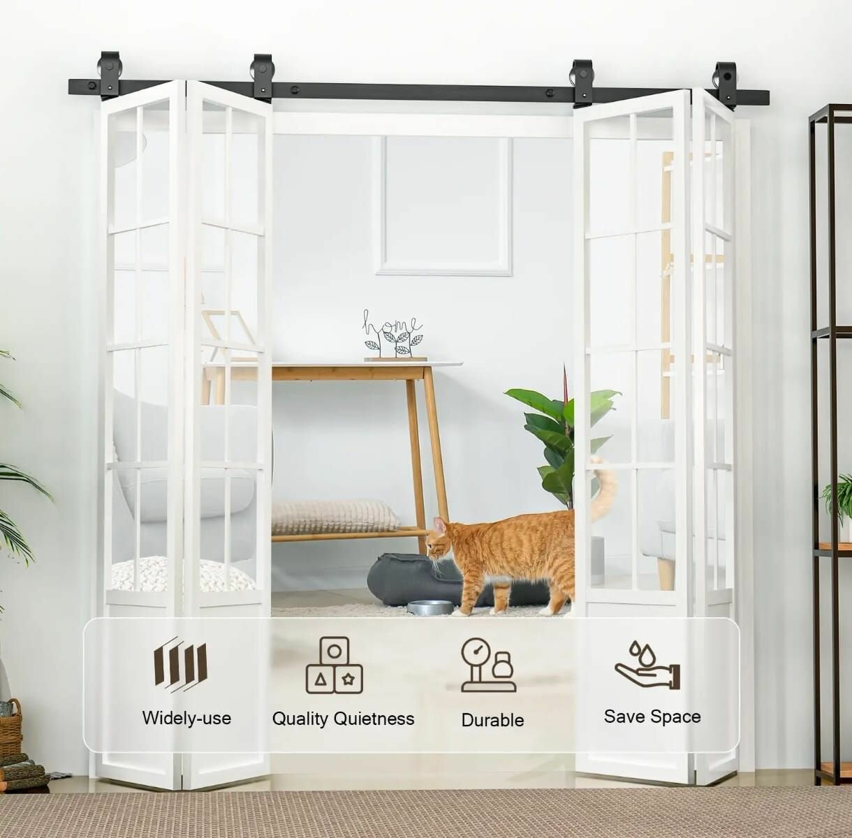 Складная система для двух дверей . Амбарный механизм для двух складных дверей до 800 мм. Направляющая 1.6 метра