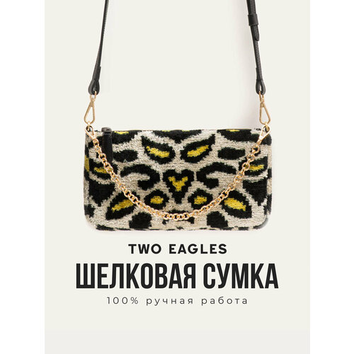 фото Сумка кросс-боди two eagles tiny, фактура бархатистая, бежевый, желтый, черный