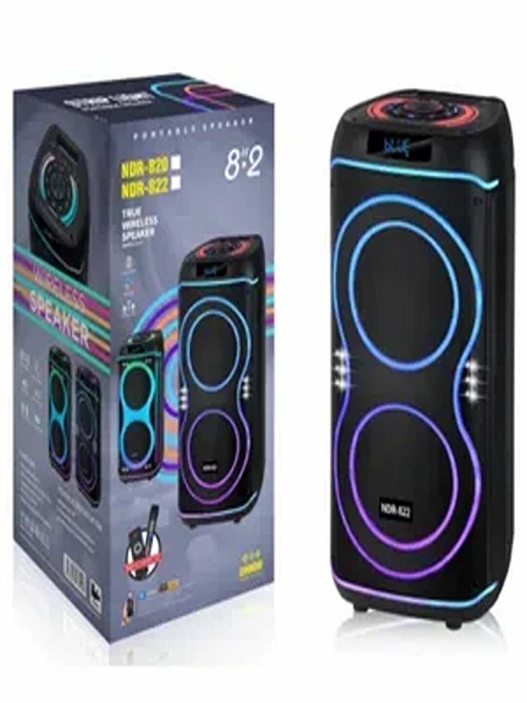 Jbr-8809 Портативная Bluetooth колонка с беспроводным микрофоном, Двойные 8-Inch Цветные огни громкоговорителя