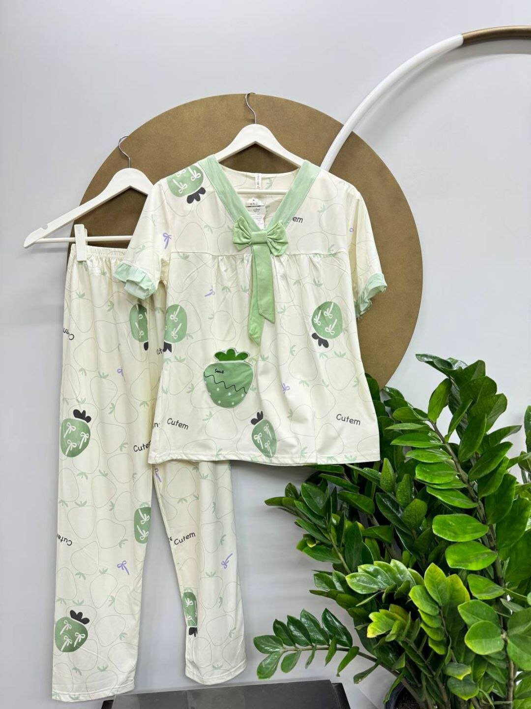 Комплект пижама, размер xl, 2xl, розовый/зеленый