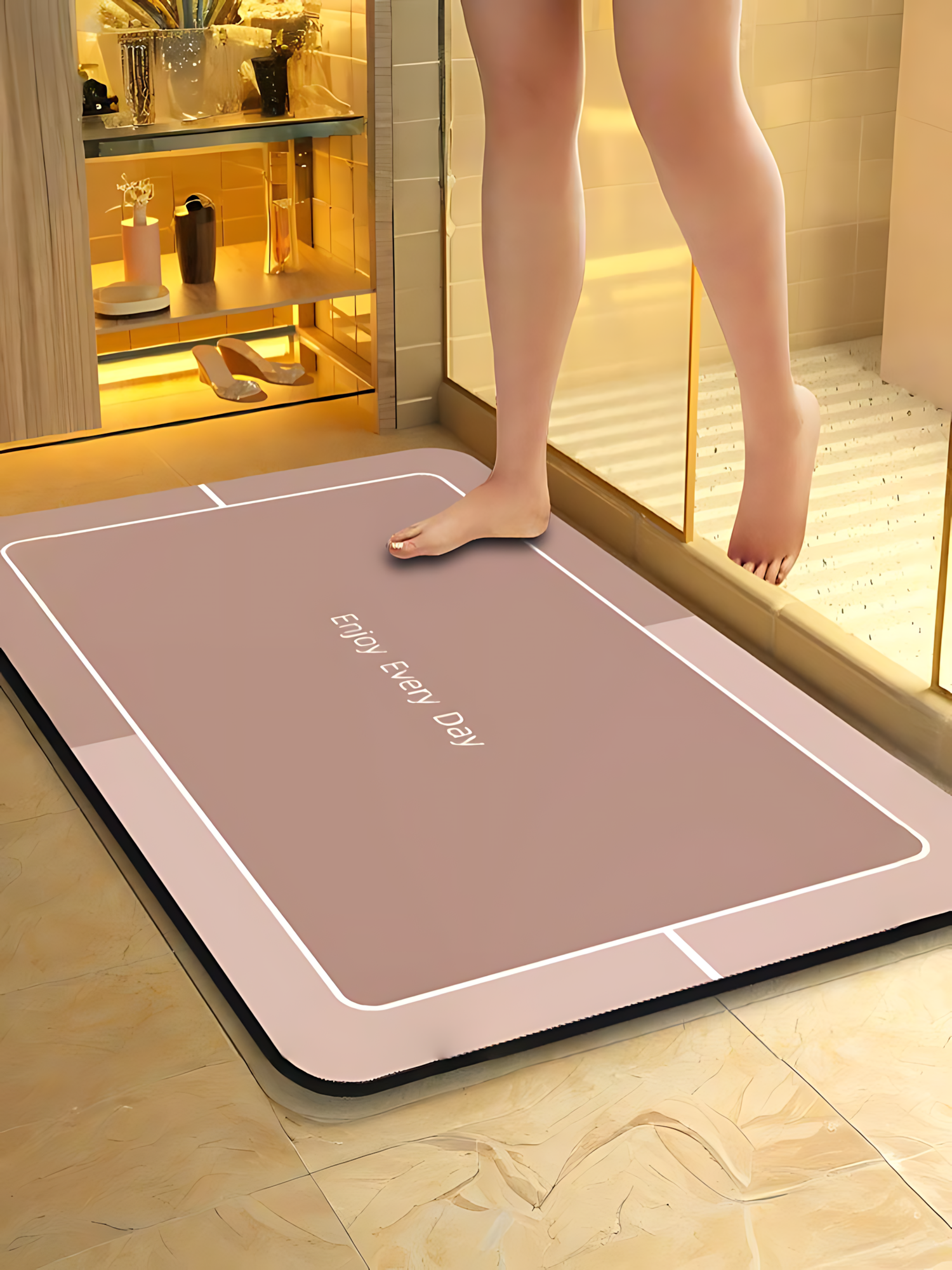 Коврик из диатомита быстросохнущий не скользящий для ванны и туалета 60х90 см толщина диатомита 25 мм розовый
