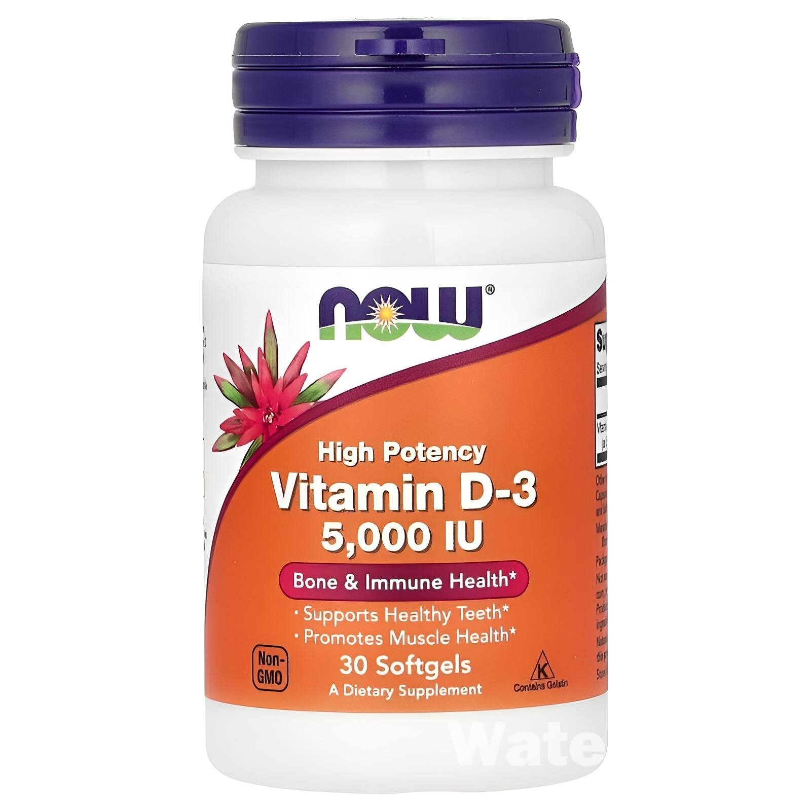 Витамин D3 Now Foods 5000 МЕ N30 для иммунитета и здоровья костей