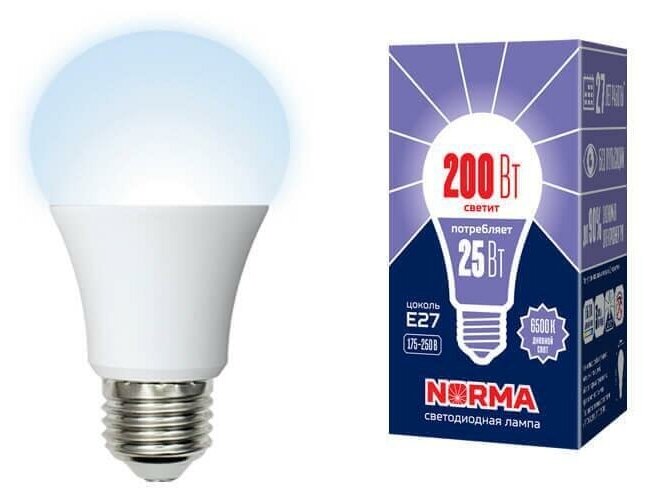 Лампа светодиодная Volpe LED-A70-25W/E27/FR/NR форма А матовая Серия Norma дневной свет (6500К) 3 шт