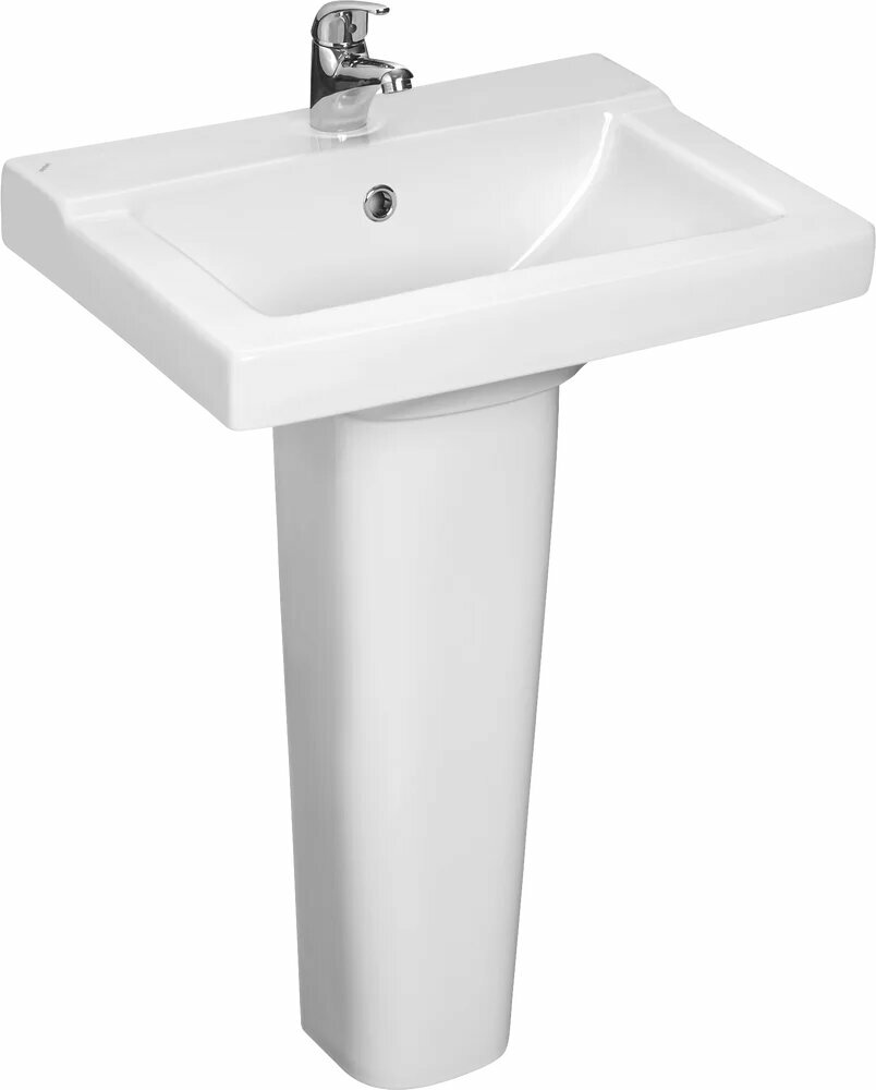 Раковина Santeri Орион 57 с пьедесталом  подвесная  57  2 см  фарфоровая  раковина для ванной  белая  прямоугольная  со сливом переливом