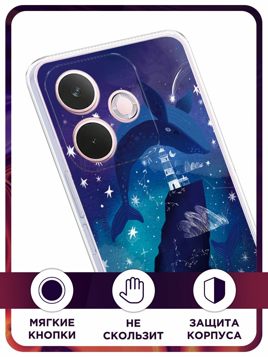 Силиконовый чехол на Oppo A5 Pro / Оппо А5 Про с принтом "Ночные киты" — фото 1