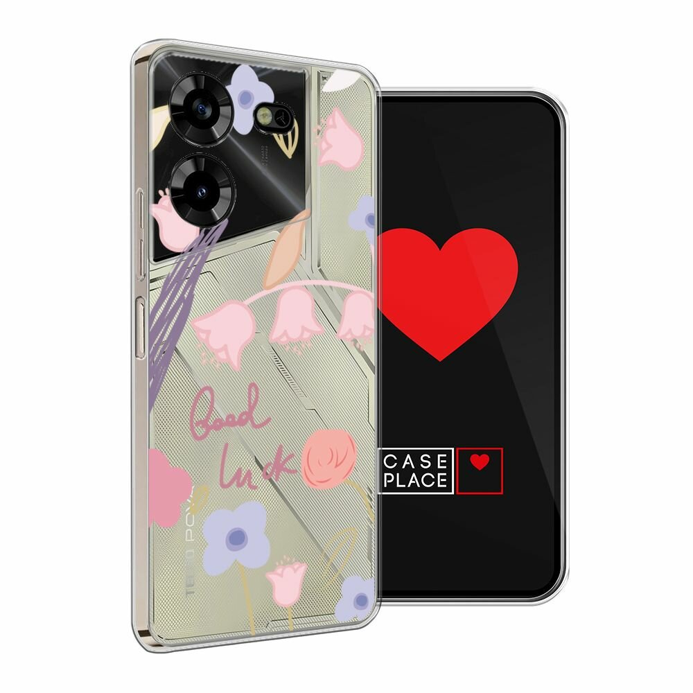 Чехол на Tecno Pova 5 / Техно Пова 5 с принтом "Lucky flowers", прозрачный — фото 1