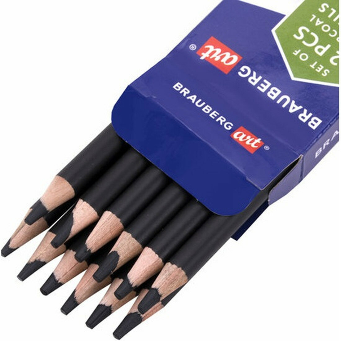 Карандаши Brauberg угольные ART CLASSIC, набор 12 шт, заточенные, (мягкий, средний, твердый), 181293