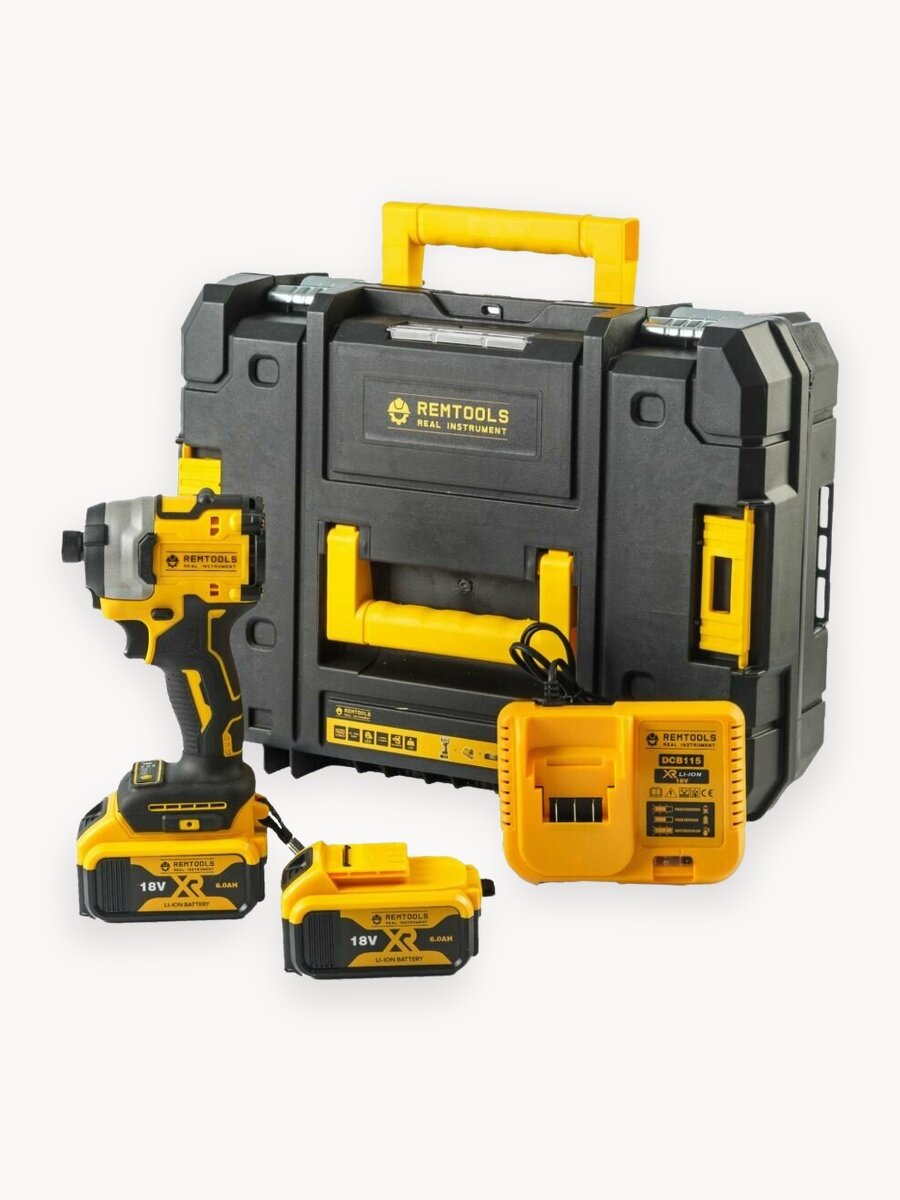 Импакт аккумуляторный, 4А 2АКБ / Шуруповерт аккумуляторный импульсный 18 вольт, 200Нм, Remtools / Шуруповерт ударный