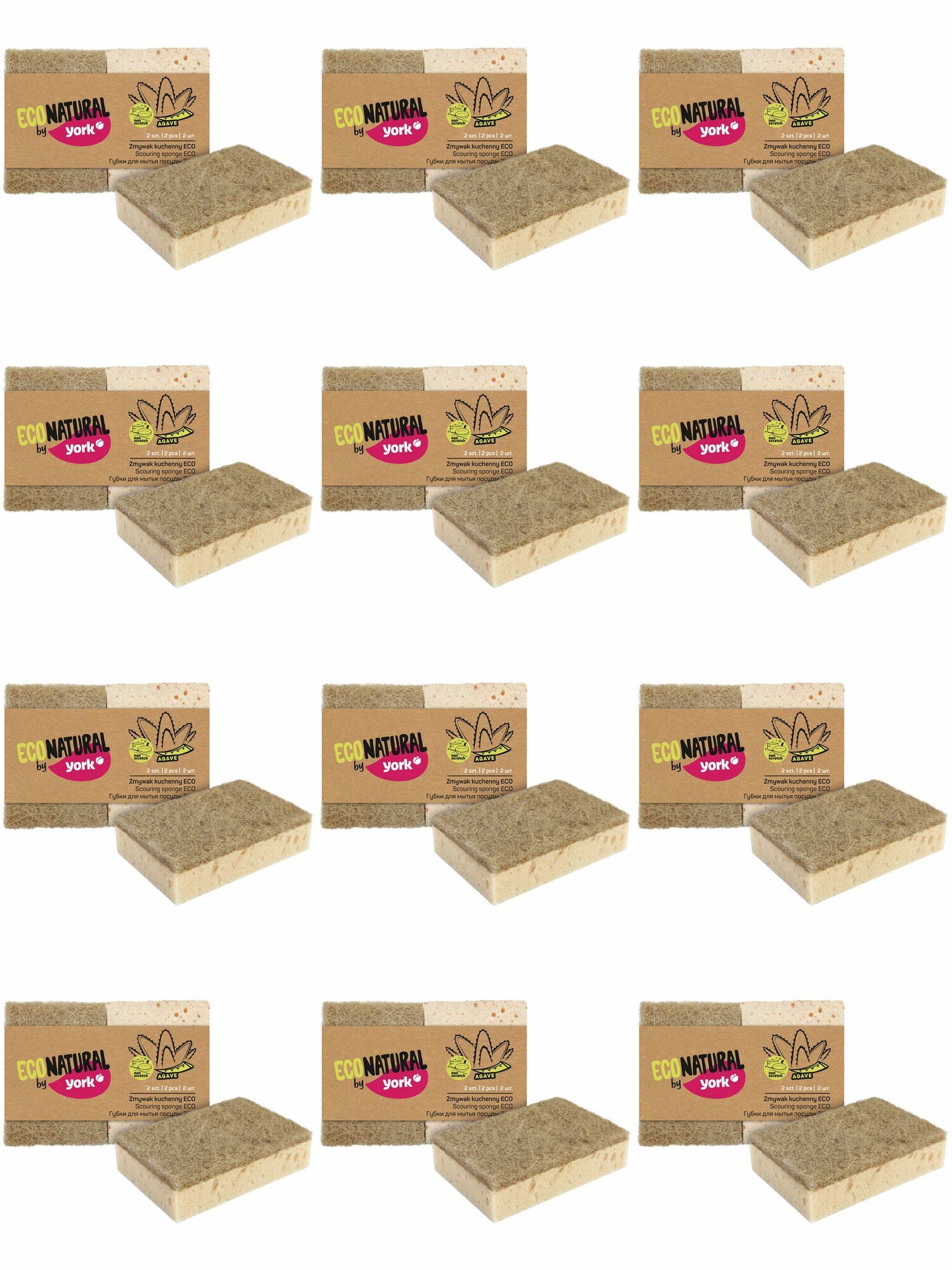 York Губки для посуды ЭКО Натурал 2 шт 12 уп.