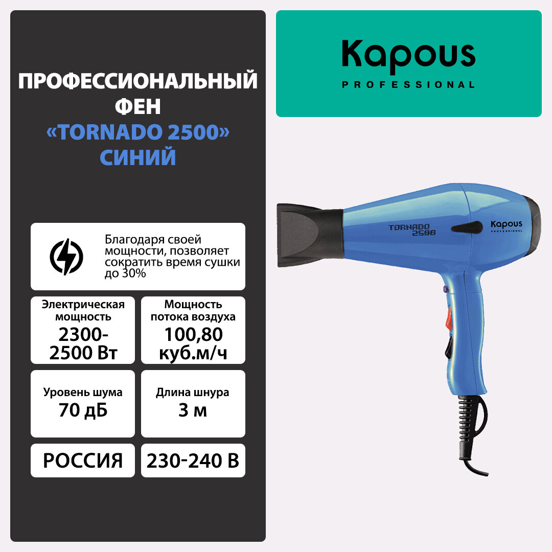 Фен Tornado-2500, синий