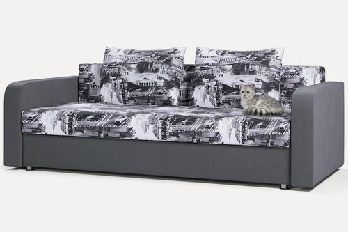 Изображение товара Диван раскладной прямой, 215х95х77, еврокнижка, велюр, серый принт Москва, Леон
