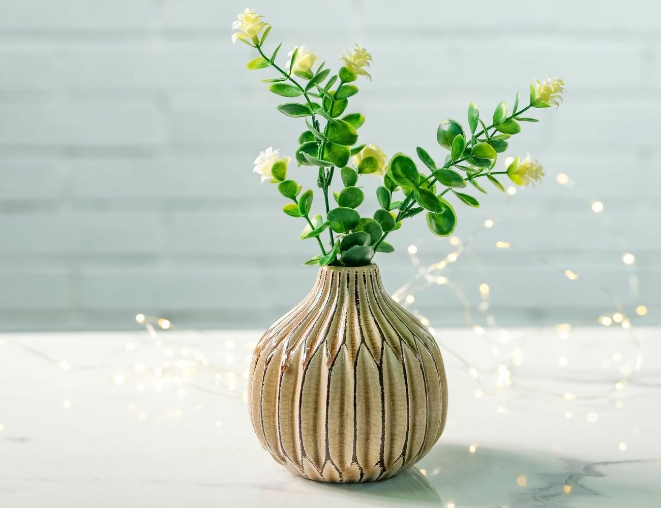 Керамическая ваза логораменто округлая светло-коричневая 12 см Boltze 2017537-1