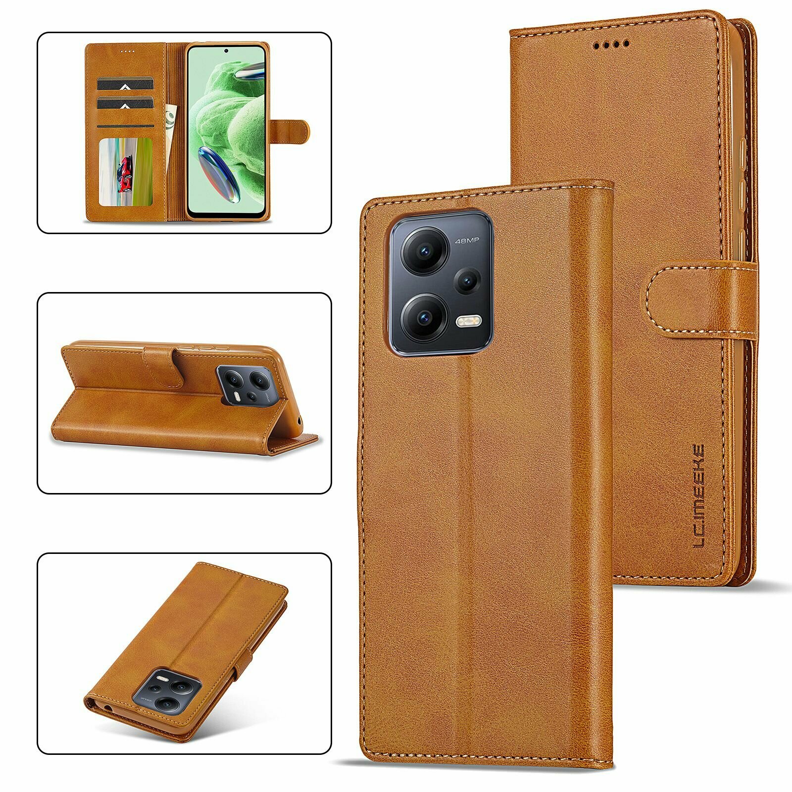 Картинки LCIMEEKE Кожаный книжка чехол для Xiaomi Redmi Note 12 Pro Plus / Чехол на Сяоми Редми Нот 12 Про Плюс с визитницей из экокожи