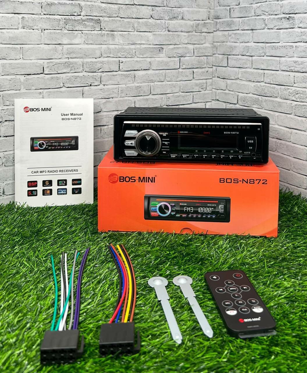 Магнитола Bos-Mini-N872DSP/магнитола/1DIN, 4x60W, Aux, USB и Type-C , DSP/RGB экран,6 выходов RCA, съемная панель — фото 1