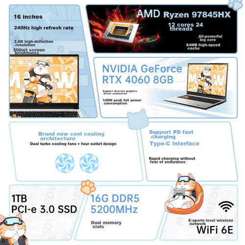 Игровой ноутбук COLORFIRE R16 16 дюймов R9-7845HX RTX4060 16GB 1TB white 115303₽