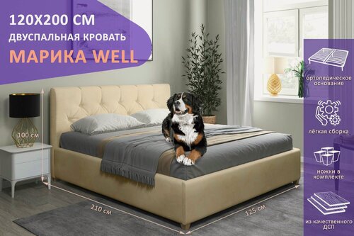 Изображение товара Двуспальная кровать Марика WELL 120х200 см, с ортопедическим подъемным механизмом, цвет бежевый