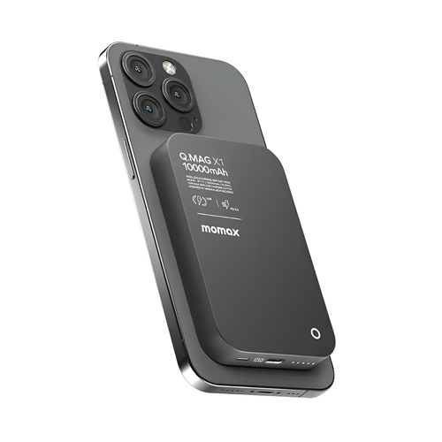 Внешний магнитный аккумулятор с беспроводной зарядкой Momax Q.MAG X1 Ultra Slim 13 mm, 20000 mAh, Qi 15W / PD20W, Black