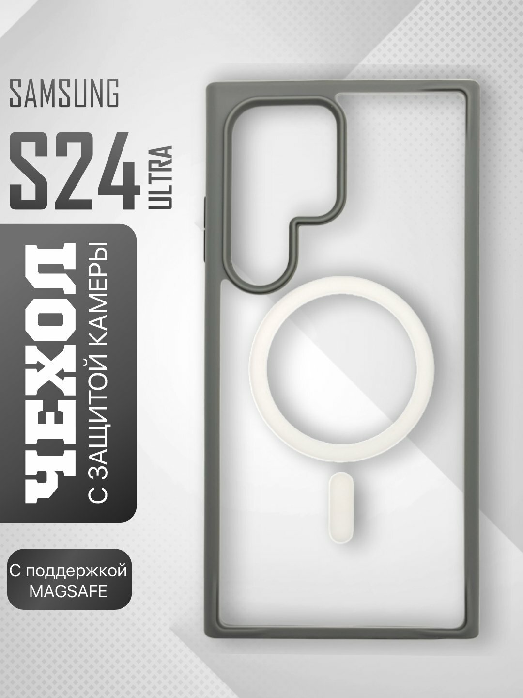 Чехол для Samsung S 24 Ultra, с поддержкой Magsafe, беспроводная зарядка, серый