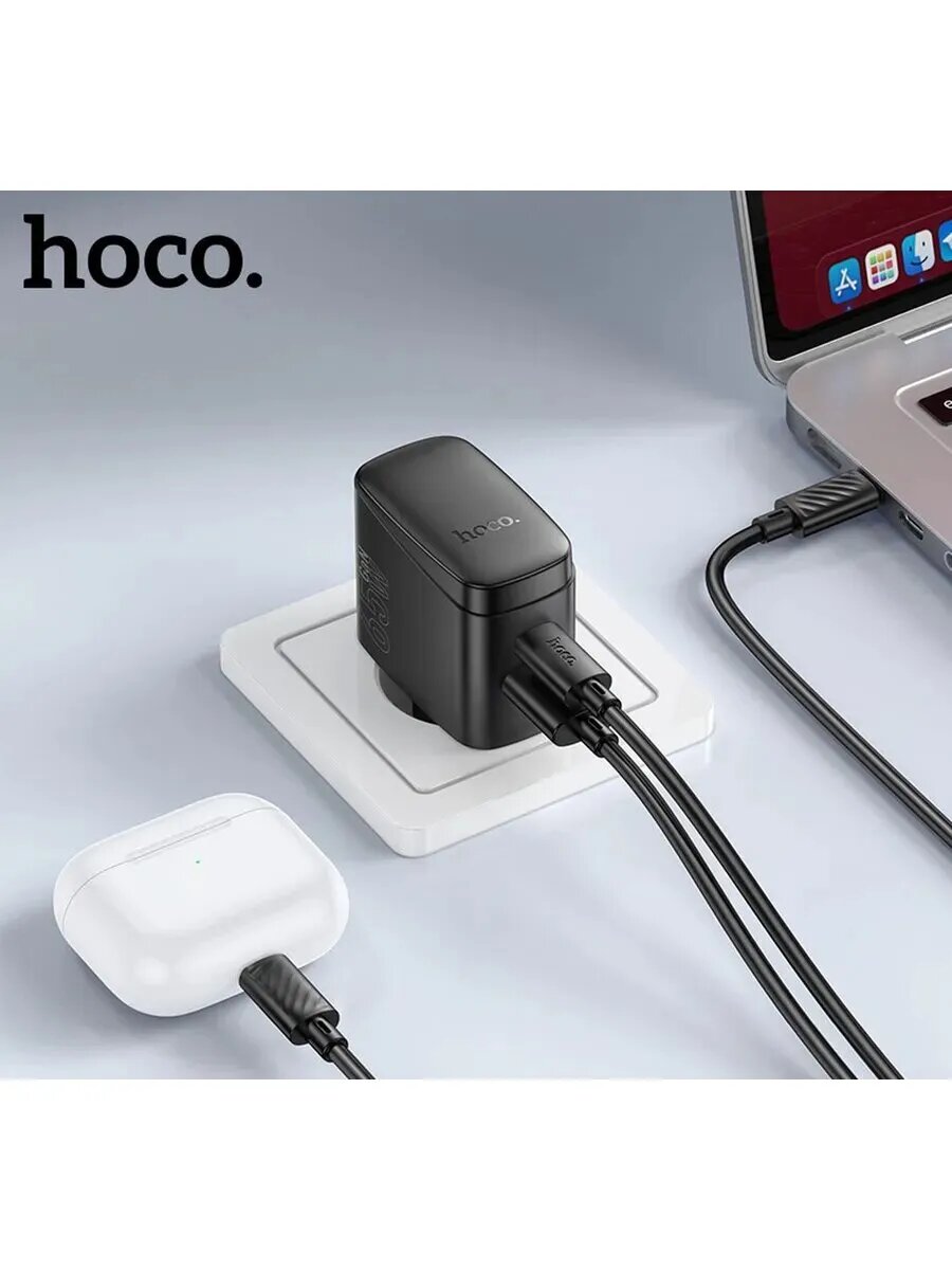 Зарядное устройство Hoco CS63A, 65W, GaN, USB Type-C, USB-A, черное — фото 1