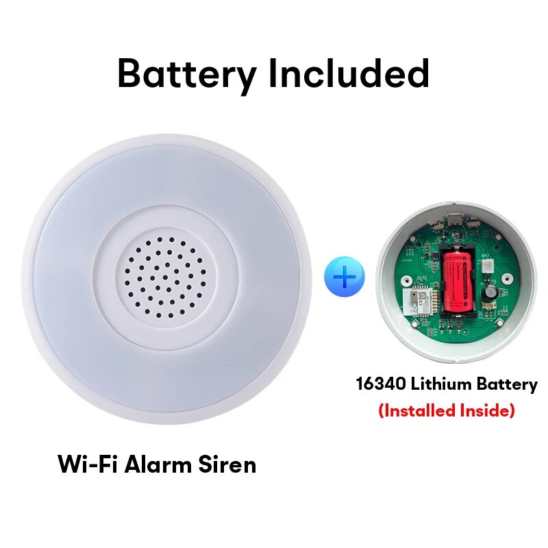 CLOUDRAKER Tuya Smart Life, Wi-Fi сигнализация, сирена 90 дБ, громкий динамик, оповещение с RGB-фонариком, ночник для домашней системы безопасности, Battery Included