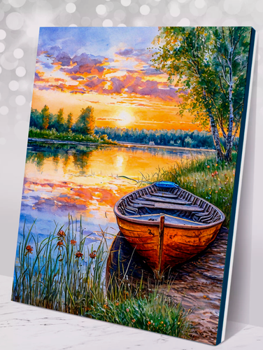 Изображение товара Картина по номерам "Лодка у берега" 40х50 см, хлопковый холст на подрамнике, акрил, Hobby Home