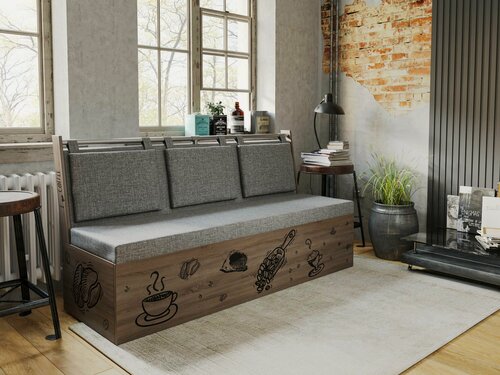Изображение товара Скамья прямая Роденго, BUDUNOV GROUP, Дуб Сонома трюфель/ТК Рогожка серая, скамья с ящиком для хранения, 150х59х88 см