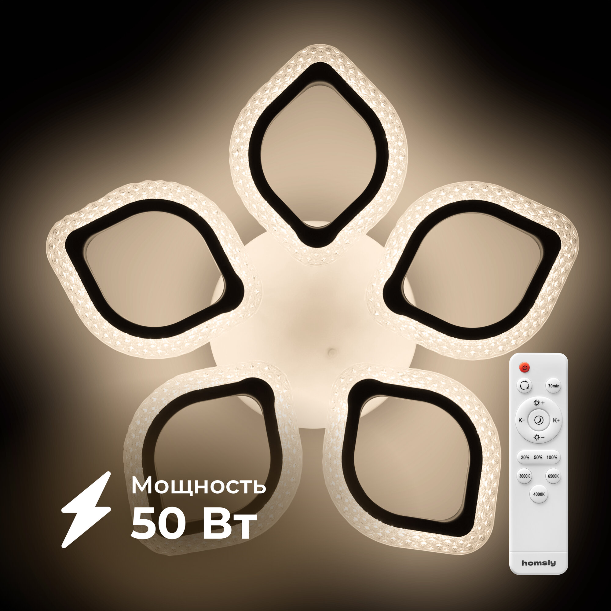 Люстра светодиодная Homsly, 50 Вт, ACL_032, с пультом дистанционного управления