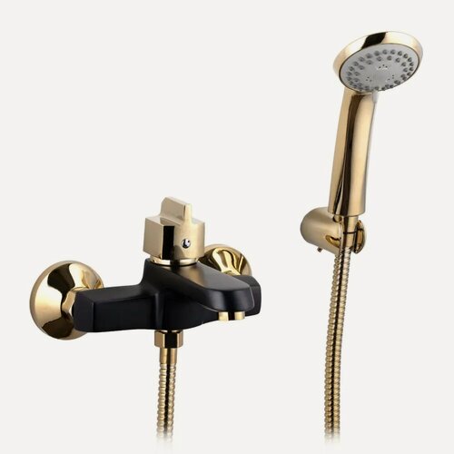 Изображение товара Смеситель для ванны, короткий излив, керам. картридж 35мм, чёрный-золото, Potato, арт P30239-6