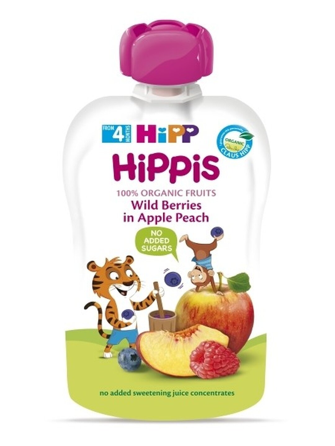 HIPP Wild Berries in Apple Peach детское пюре лесные ягоды, яблоко, персик, 100 грамм, с 4 месяцев