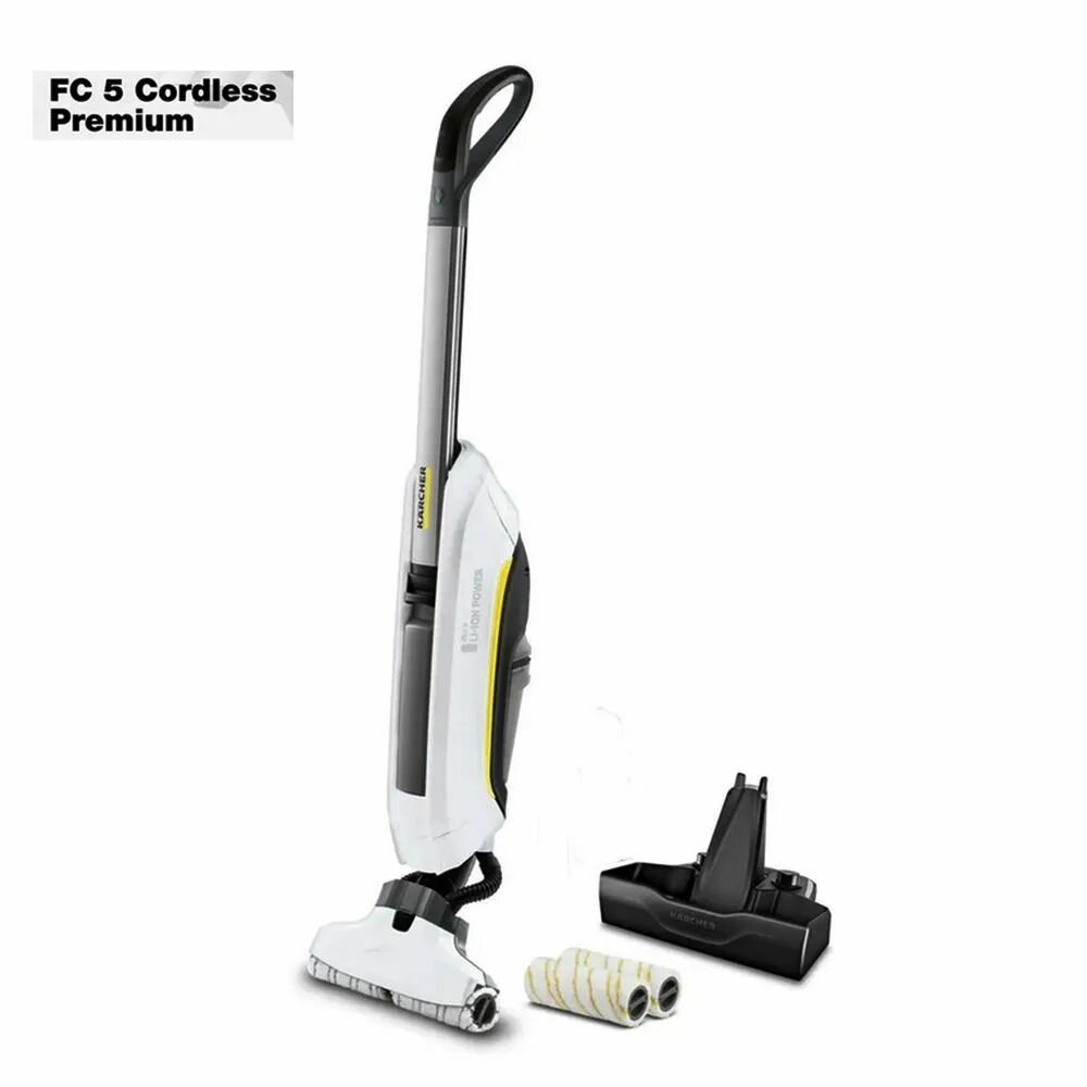 Электрошвабра Karcher FC 5 Cordless Premium 1.055-661.0, 4 роликовые щетки, база с функцией очистки, до 20 минут автономной работы, зарядка за 4 ч, белый