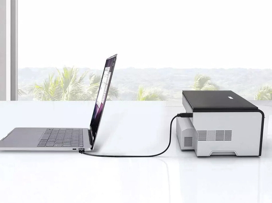 Кабель для принтера / для подключения ноутбука MacBook Air / Pro к принтеру / USB Type-C to USB 2.0 Type-B, 2 метра — фото 1
