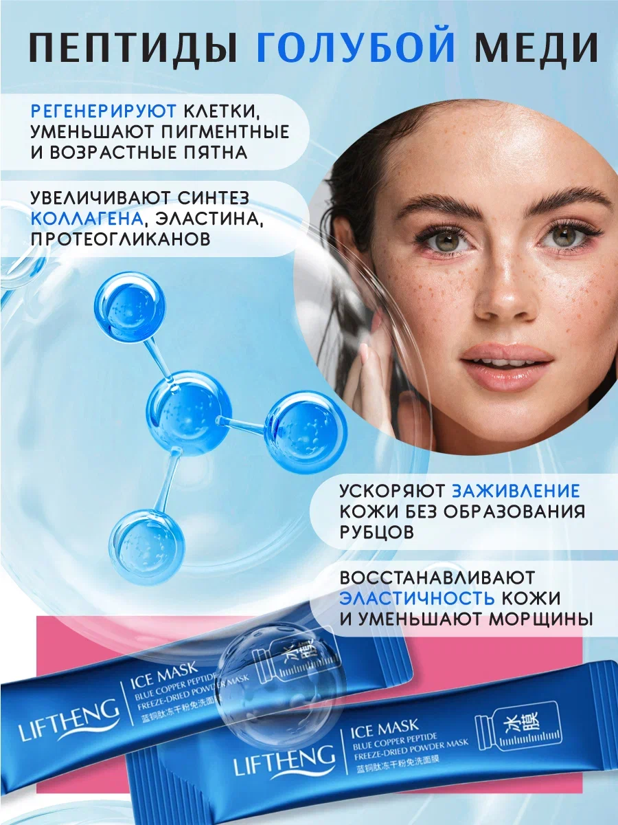 Косметические Наборы Ледяная маска из пептидов голубой меди Liftheng /Ночная антивозрастная альгинатная несмываемая пленка стик на кожу