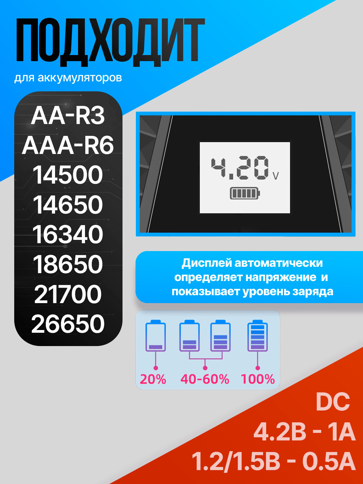 Зарядное устройство для аккумуляторных батареек универсальное на 2 слота Орбита OT-APZ19 — фото 1