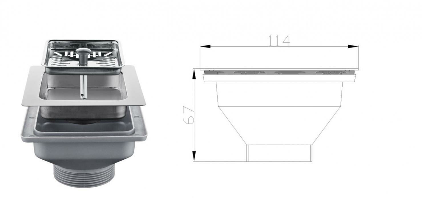 Чаша выпуска Oulin F114 нержавеющая сталь квадратная серебристый Чаша выпуска F114