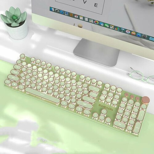 Стимпанк механическая клавиатура и мышь 104 клавиш зелёная Keyboard Mouse set 6783₽