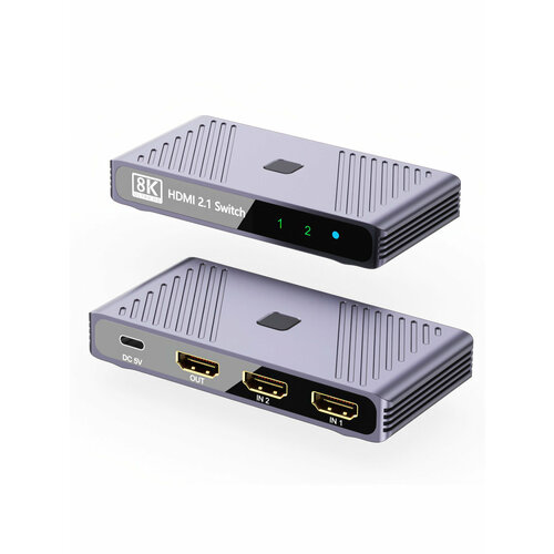 HDMI разветвительконцентратор YUCUN Q802 2 выхода 1 вход 5V 8K 240 Hz серый 2136₽