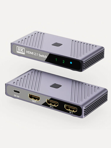 Изображение товара HDMI разветвитель/концентратор YUCUN Q802, 2 выхода, 1 вход, 5V, 8K 240 Hz, серый