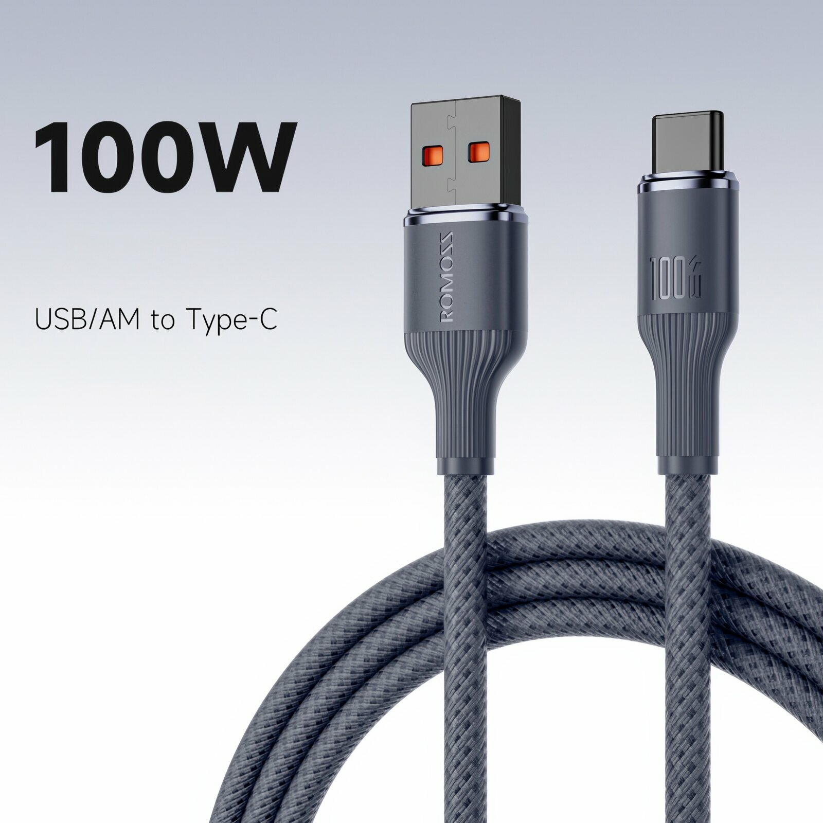 Кабель USB-C Romoss CB3024, Type-A - Type-C, 5 A, 100W, 1.2 м, темно-синий