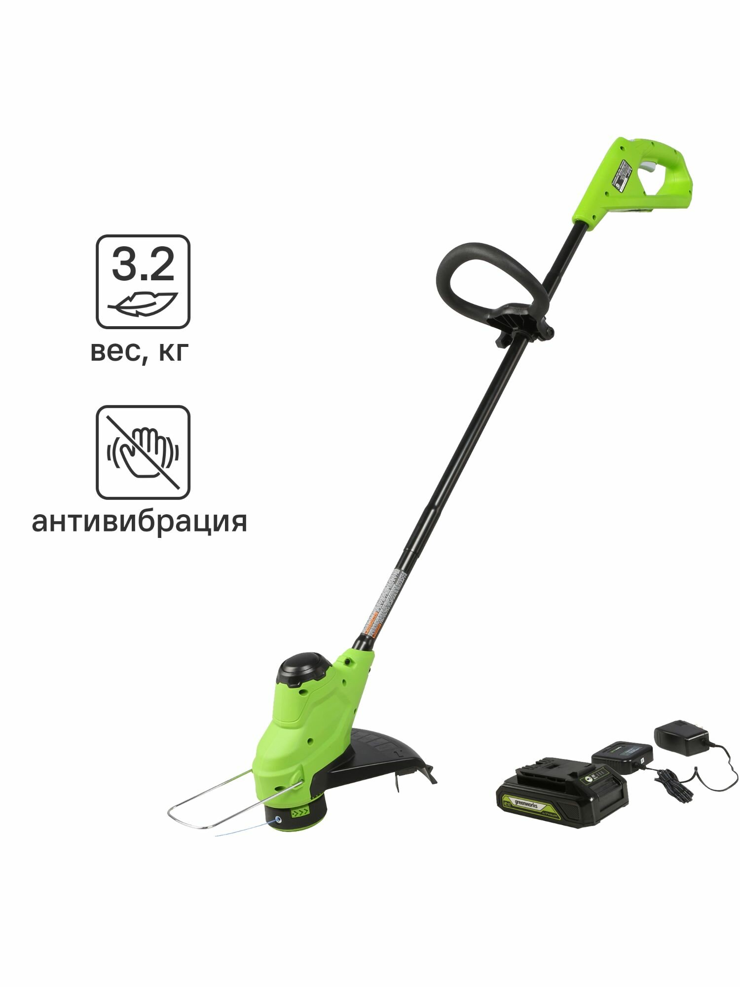 Триммер аккумуляторный GreenWorks 2107207SA 24 В 1x2 Ач АКБ и ЗУ входит в комплект