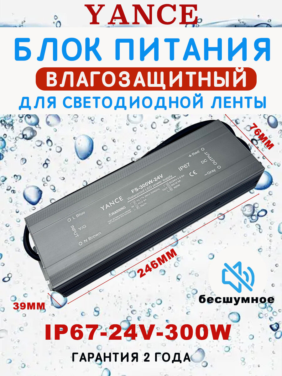Баня Блок питания для светодиодной ленты влагостойкий 24В 300 Вт IP67