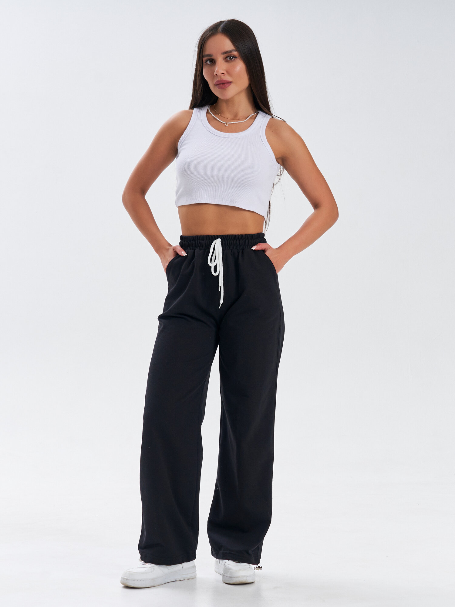 Брюки спортивные  широкие штаны с утяжками размер 2XL черный