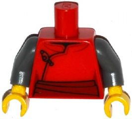 Torso Samurai Robe Female with Black Clasp and Dark Red Sash Pattern / Dark Bluish Gray Arms / Yellow Hands, 973pb1852c01 Red U