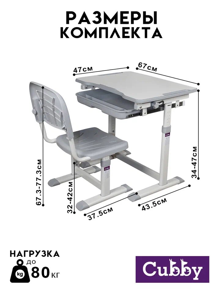 Картинки Растущая парта Cubby Sorpresa 66x47, с регулировкой высоты и наклона, для школьников